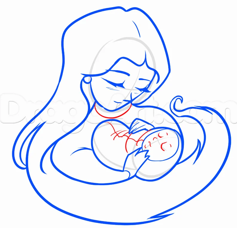 Mom and baby stylized vector symbol, outlined sketch. | CanStock