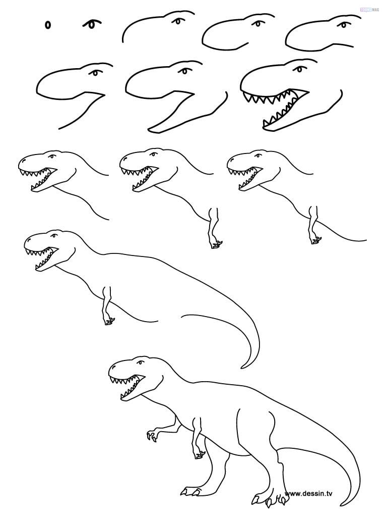 How To Draw A Dinosaur Easy Tutorial Toons Mag